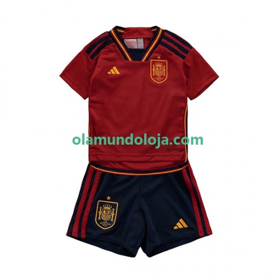 Camisola Espanha Criança Equipamento Primeiro Copa do Mundo 2022 Manga Curta